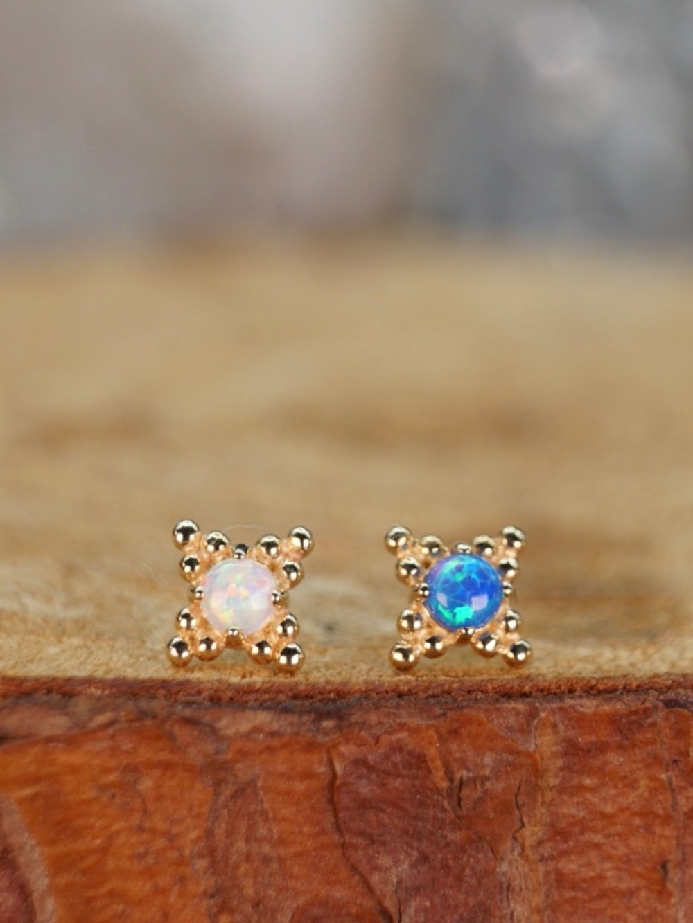 14k Solid Gold and Opal Beaded Star threadless End